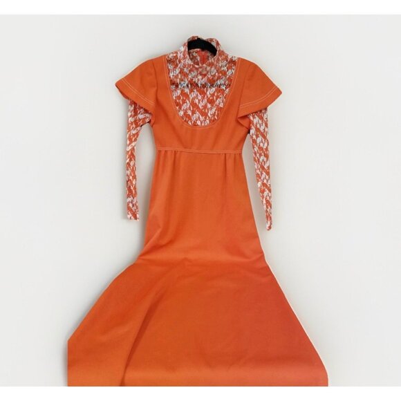 Patricia Fair 60s/70s Groovy Orange Maxi Dress True Vtg Boho Retro 1970s - Picture 1 of 6